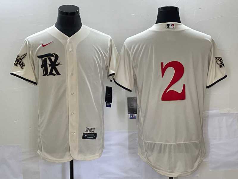 Mens Texas Rangers #2 Marcus Semien Cream 2023 City Connect Flex Base Stitched Jersey